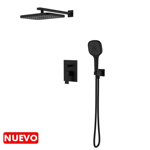 GRIFO DUCHA CUADRADO MONOMANDO NEGRO CON BARRA TELÉFONO WQY248080PA