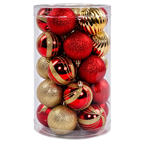 JUEGO BOLAS 6CM 25 PIEZAS DORADO/ROJO