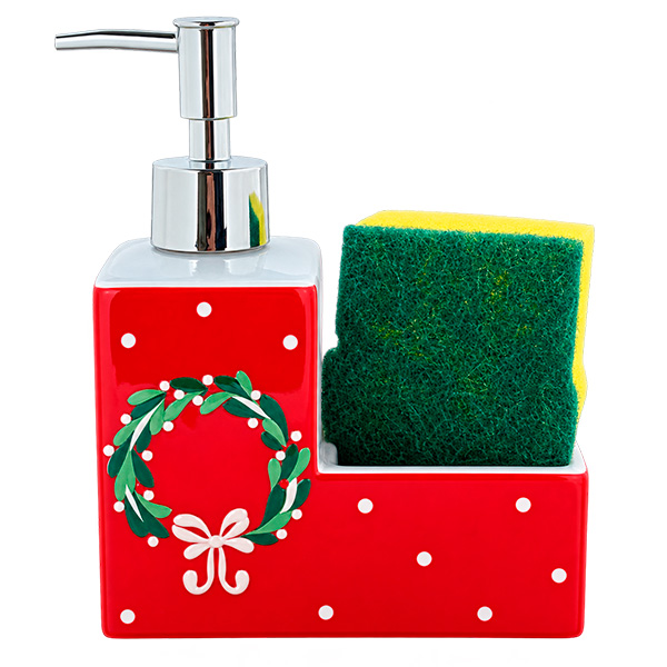 DISPENSADOR JABON BAÑO CON ESPONJA NAVIDEÑO