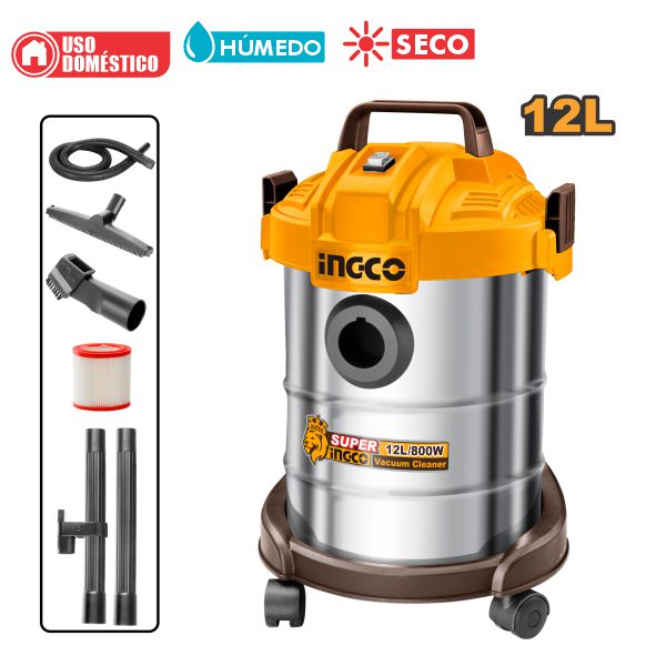 ASPIRADORA SECO/HUMEDO 12LT ACERO INOXIDABLE 800W UVC14122