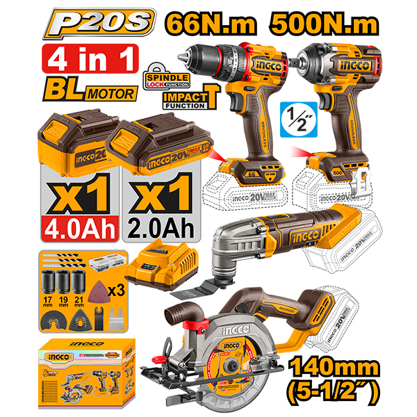 COMBO TALADRO PERCUTOR +LLAVE DE IMPACTO +SIERRA CIRCULAR + MULTI-TOOL 20V UCOSLI241169